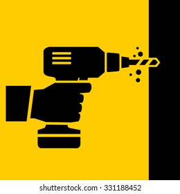 Hand holding drill machine Handy tools vector icon