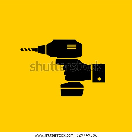 Hand holding drill machine, handy tools vector icon 