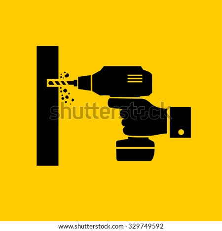 Hand holding drill machine, handy tools vector icon 