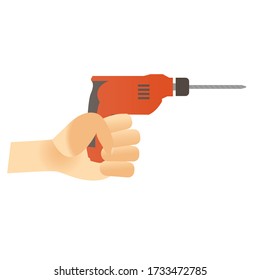 Hand holding drill vector design illustration isolated on white background.