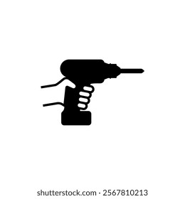 Hand holding a drill. Vector icon. Isolated illustration on white background.