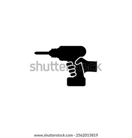 Hand holding a drill. Vector icon. Isolated illustration on white background.