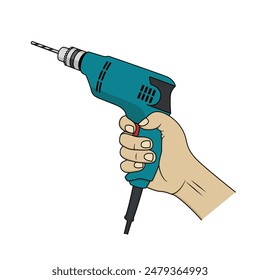 Hand holding drilling machine. vector illustration