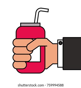 hand holding drink energy can straw