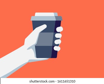 Hand holding a drink icon. Flat monochrome illustration.
