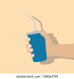 Hand holding a drink, vector illustration design. Hands collection.