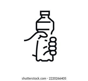 Hand holding drinking water bottle vector illustration.
