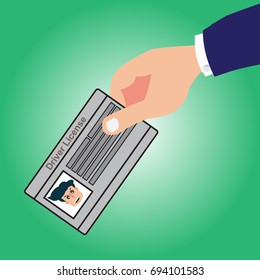 Hand holding driver license card with vector design simple