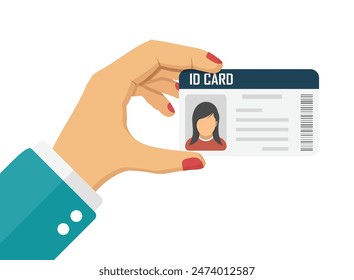 Hand holding driver license icon in flat style. Identification document vector illustration on isolated background. Profile card sign business concept.