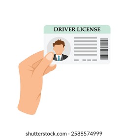 Hand holding driver license icon in flat style. Id card vector illustration on isolated background. Person document sign business concept.