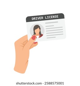 Hand holding driver license icon in flat style. Id card vector illustration on isolated background. Person document sign business concept.