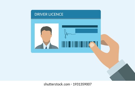 Hand holding Driver license. ID card. Identification card icon. Man and woman driver license card template. Icon driver license.