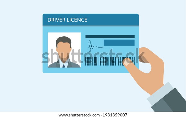Hand holding Driver license. ID card.\
Identification card icon. Man and woman driver license card\
template. Icon driver\
license.