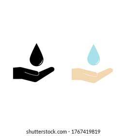 Hand holding drop of water in black and colored style