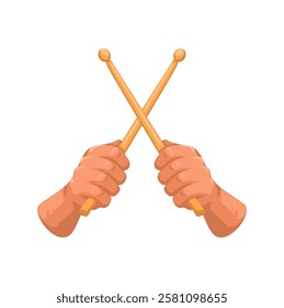 Hand Holding Drum Stick Gesture Symbol Cartoon Illustration Vector