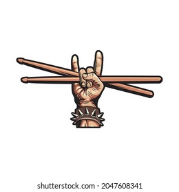 Hand Holding Drum Stick Vector Illustration Design Good For T-shirt