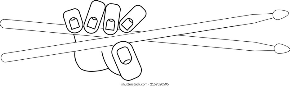 Hand holding drumsticks on white background in simple style