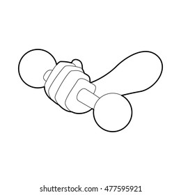 Hand holding dumbbell icon in outline style isolated on white background