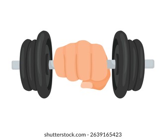 Hand holding dumbbell isolated on white background