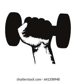 Hand holding dumbbell sketch vector silhouette