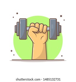 Hand Holding Dumbbell Vector Icon Illustration. Hand With Muscle in Holding Barbell. Gym and Fitness Center Concept. Flat Cartoon Style Suitable for Web Landing Page, Banner, Flyer, Background