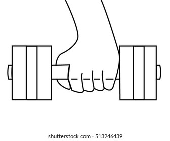Hand holding dumbbells. schematic style, vector illustration