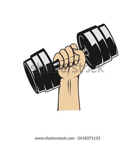 Hand holding dumbell. gym vector illustration