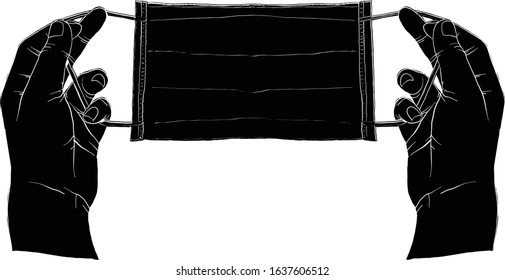 Hand holding dust mask prepare to wear vector