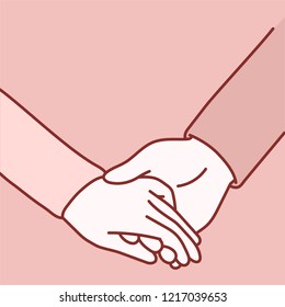 A hand holding each other. hand drawn style vector design illustrations.