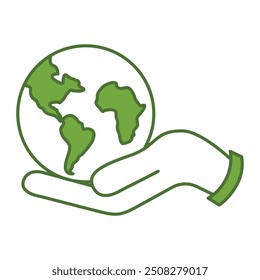 Hand Holding Earth Editable Line Icons. Green Technology, Net Zero, Carbon Neutral and Environmental Sustainability Concept in Minimal Style. Thin Outline Icons Collection