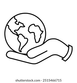 Hand Holding Earth Editable Line Icons. Green Technology, Net Zero, Carbon Neutral and Environmental Sustainability Concept in Minimal Style. Thin Outline Icons Collection