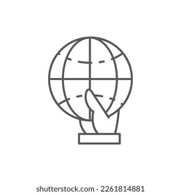 Mano sosteniendo el globo terrestre, salva el planeta, icono lineal del Día de la Tierra. Tecnología global, internet, diseño de símbolos de redes sociales.