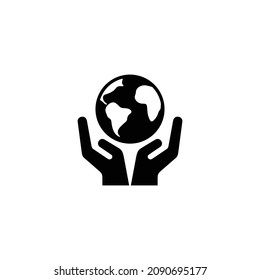Hand holding earth globe simple flat icon vector