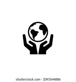Hand holding earth globe simple flat icon vector