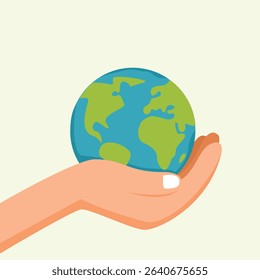 hand holding the Earth globe, symbolizing environmental protection, sustainability, and global responsibility. Great for Earth Day, eco campaigns, and awareness banners