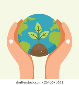hand holding the Earth globe, symbolizing environmental protection, sustainability, and global responsibility. Great for Earth Day, eco campaigns, and awareness banners
