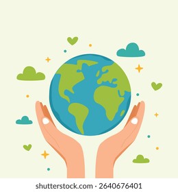 hand holding the Earth globe, symbolizing environmental protection, sustainability, and global responsibility. Great for Earth Day, eco campaigns, and awareness banners