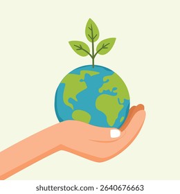 hand holding the Earth globe, symbolizing environmental protection, sustainability, and global responsibility. Great for Earth Day, eco campaigns, and awareness banners