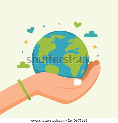 hand holding the Earth globe, symbolizing environmental protection, sustainability, and global responsibility. Great for Earth Day, eco campaigns, and awareness banners