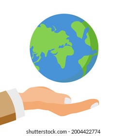 A hand holding earth, go green and save earth concept, caring of environment 