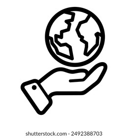 Hand holding earth icon, Save the world concept, Social responsibility environmental for nature, Line design, Vector illustration