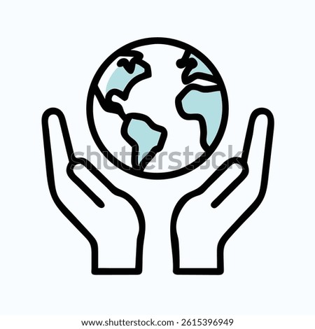 hand Holding Earth Icon. vector Illustration of Line Art Hands Holding World Icon . perfect use for Logos, Apps, Branding icons and themed design	