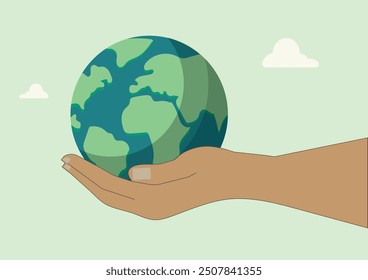 Hand Holding Earth Illustration. Sustainable Future. Environmental Conservation. Earth Day. Eco-friendly Concept. Hand holding earth globe illustration. Environmental vector