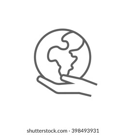 Hand holding the Earth line icon.