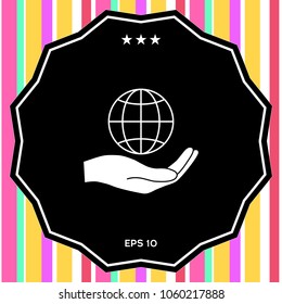 Hand holding Earth. Protect icon
