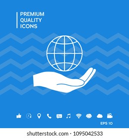 Hand holding Earth. Protect icon