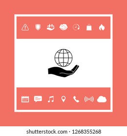 Hand holding Earth. Protect icon. Graphic elements for your design