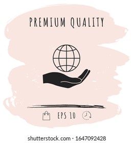 Hand holding Earth. Protect icon. Graphic elements for your design