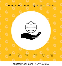 Hand holding Earth. Protect icon. Graphic elements for your design