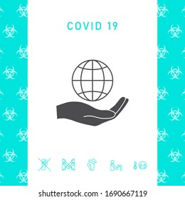 Hand holding Earth. Protect icon. Graphic elements for your design